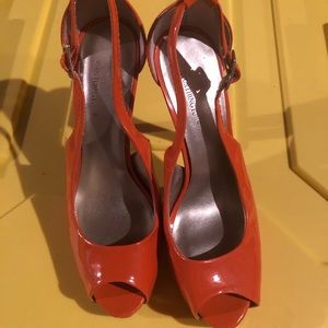 Orange peep toe heels